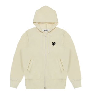 CDG Play Hoodie Sweatshirt with Big Hearts Ivory